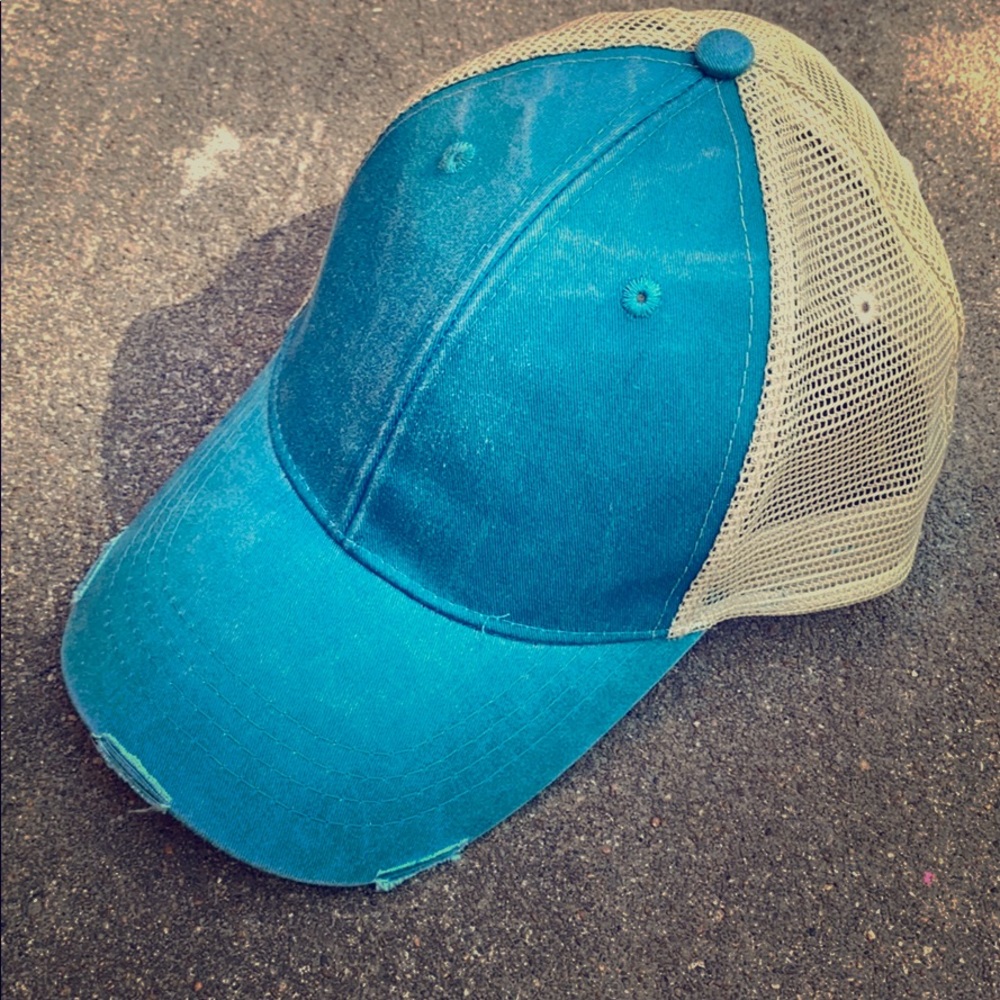 Distressed blue trucker hat